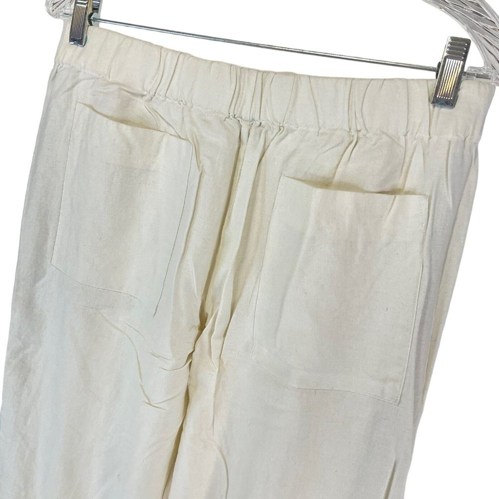 Aziz Pants Women's 33" Ivory Drawstring Front Side Zipper Heavy Linen Blend Nwot - Picture 10 of 13
